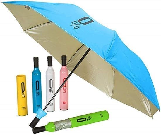 Wine Bottle Umbrella Windproof Double Layer Compact Umbrella with Bottle Cover for UV Protection & Rain, For Men, Women, and Kids (Multicolor)