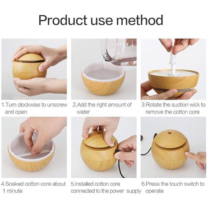 Wooden Cool Mist Humidifiers Essential Oil Diffuser Aroma Air Humidifier with Colorful Change for Car, Office, Babies, humidifiers for Home, air humidifier for Room (Wooden-aa1)