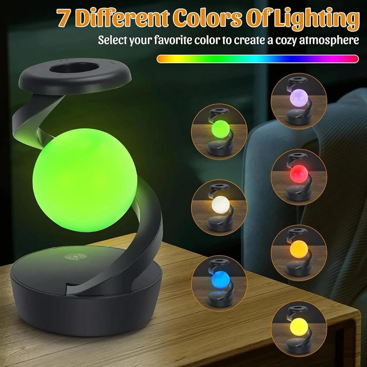Spiral Rotating Desk Lamp | RGB Spiral Rotating Moon Lamp | Rechargeable Table Lamp | Multicolor LED Levitating Night Light | 3D Visual Levitation Ball 360° Spiral Rotating Desk Lamp