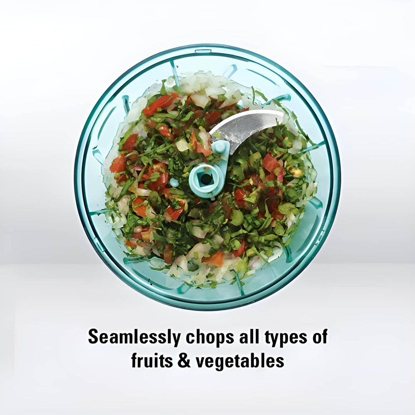 Easy-Pull Mini Chopper with Triple-Blade System 2 in 1 500ml for Efficient Chopping of Onions, Garlic, Vegetables & Fruits