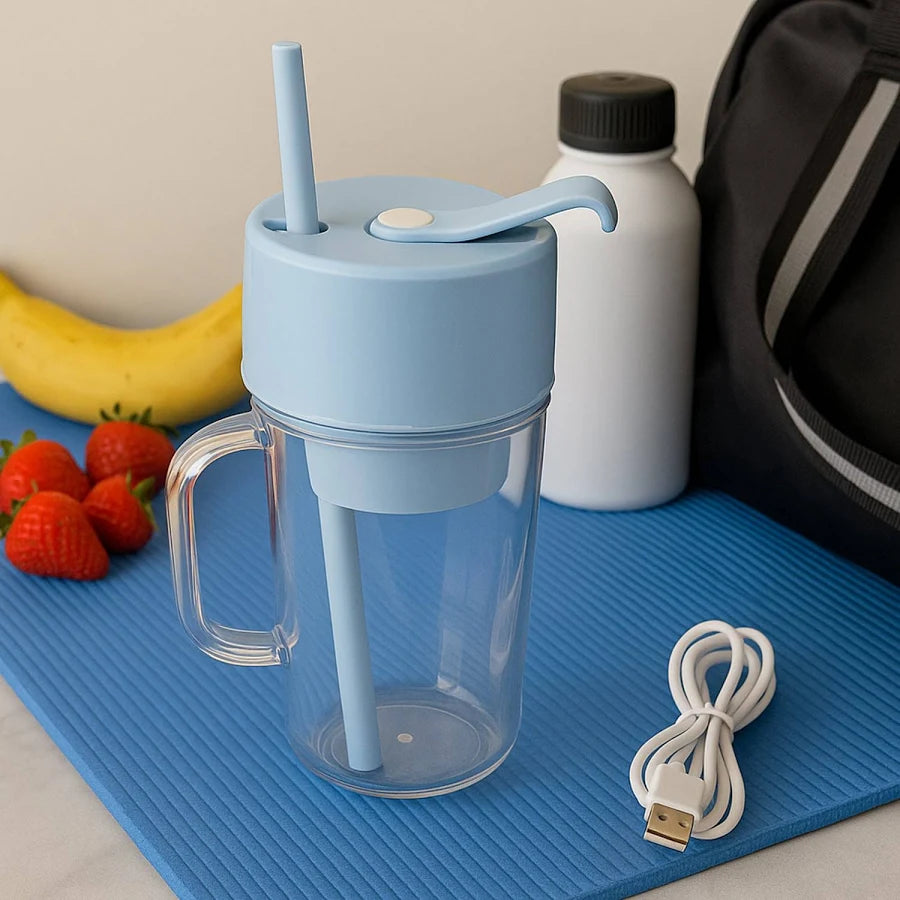 2 In1 Portable Crusher Juicer With Handle & Straw for Smoothie Sipper USB Rechargeable (340 ml)