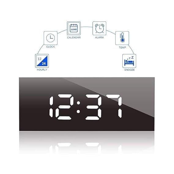 Digital LED Mirror Alarm Clock, Large Display Alarm Clock for Heavy Sleepers & Kids with Snooze, Time & Temperature Display, Battery & USB Powered for Bedroom, Office & Travel