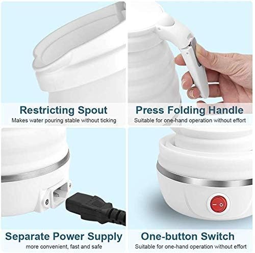 Travel Folding Electric Kettle, Fast Boiling, Portable Electric Kettle, 600ml Boil Dry Protection, 100-240V Food Grade Silicone Foldable Kettle (Multicolor), 600 watts