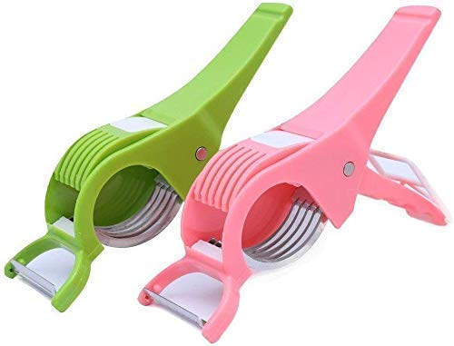 Plastic 2 in 1 Vegetable & Fruit Multi Cutter & Peeler,Veg Cutter Sharp Stainless Steel 5 Blade Vegetable Cutter with Peeler (Multi)