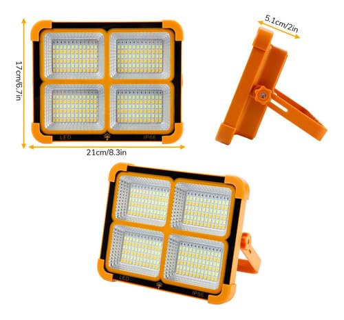 USB & Solar Rechargeable LED Flood Light - 288 LED's Portable & IP66 Waterproof Outdoor Light for Garden, Camping, Garage, and Emergency Use