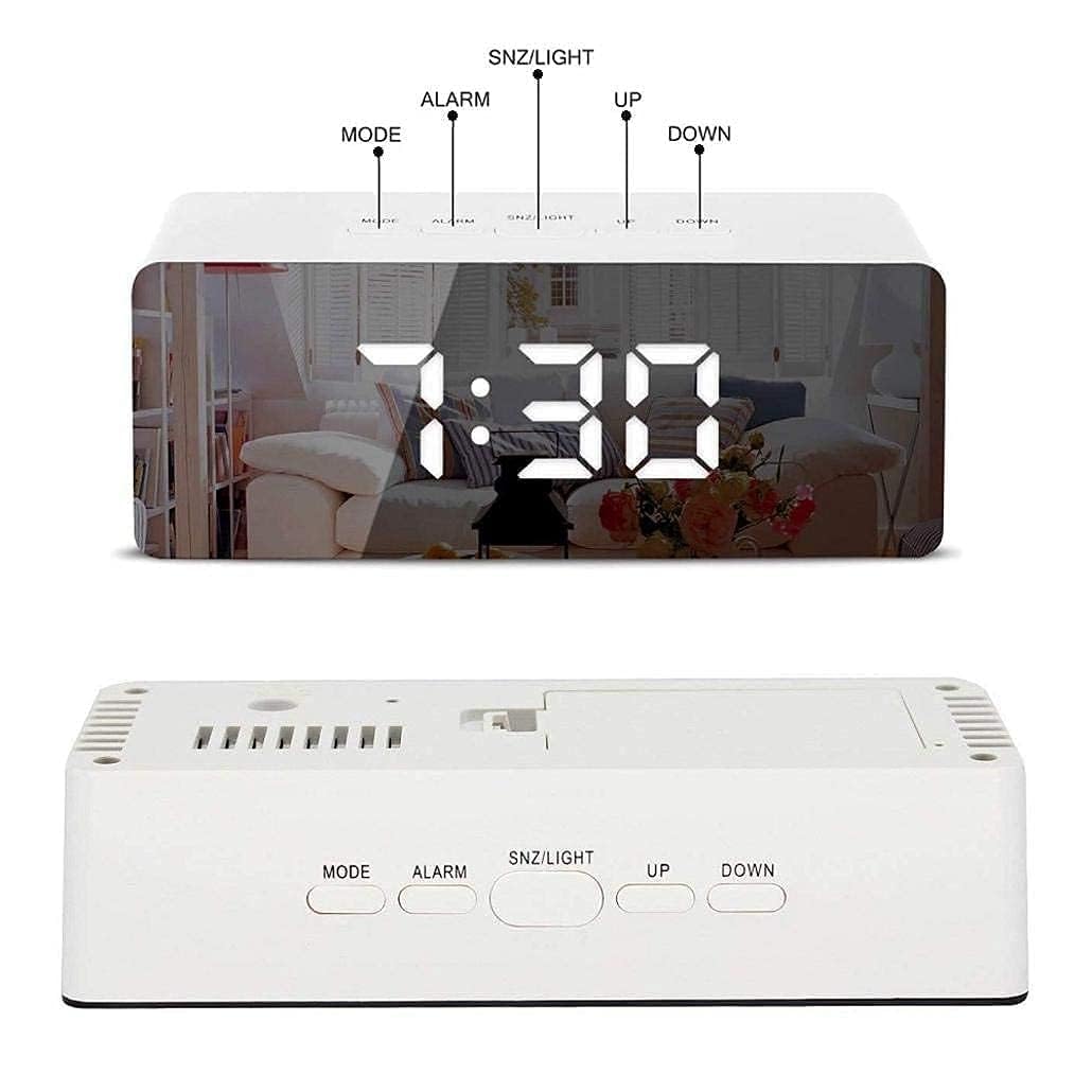 Digital LED Mirror Alarm Clock, Large Display Alarm Clock for Heavy Sleepers & Kids with Snooze, Time & Temperature Display, Battery & USB Powered for Bedroom, Office & Travel