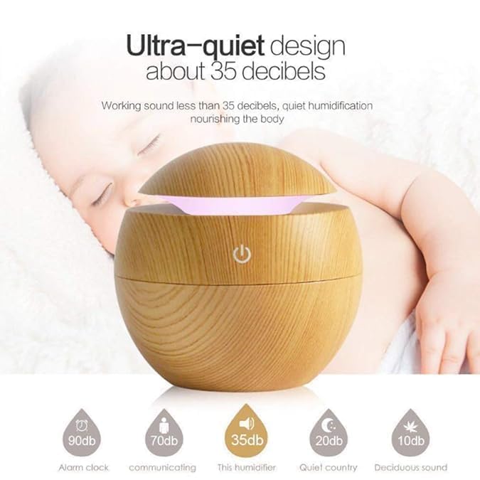 Wooden Cool Mist Humidifiers Essential Oil Diffuser Aroma Air Humidifier with Colorful Change for Car, Office, Babies, humidifiers for Home, air humidifier for Room (Wooden-aa1)