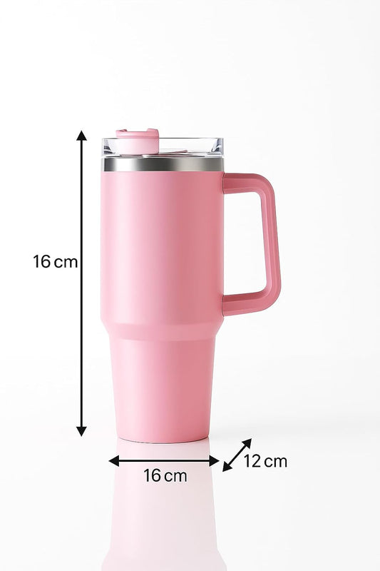 1200ml Stainless Steel Tumbler with Handle & Steel Straw | Double Wall Vacuum Insulated Mug | Spill Proof Lid | Beer & Cold Drink Travel Cup (Multicolor) (Black)