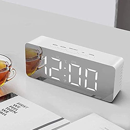 Digital LED Mirror Alarm Clock, Large Display Alarm Clock for Heavy Sleepers & Kids with Snooze, Time & Temperature Display, Battery & USB Powered for Bedroom, Office & Travel