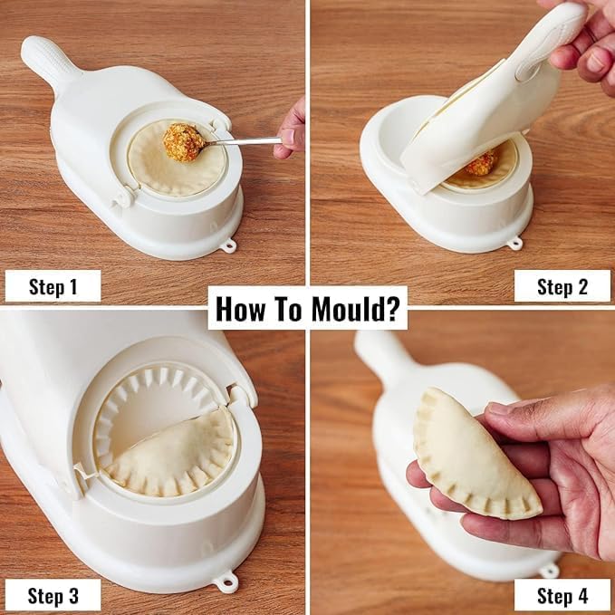 2 in 1 Plastic Dumpling & Momo Maker Press  Gujiya Ghughra Karanji Kajjikayalu Mould with Dumpling Skin Press  Manual Easy-Press Dumpling Maker  PP Plastic Kitchen Tool