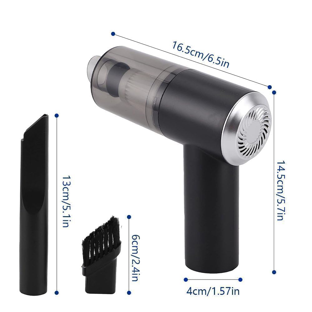 3-in-1 Portable Car Vacuum Cleaner with Blower, USB Rechargeable, Black, Wireless Handheld Mini Design, Strong Suction, Washable HEPA Filter for Car, Home, Travel