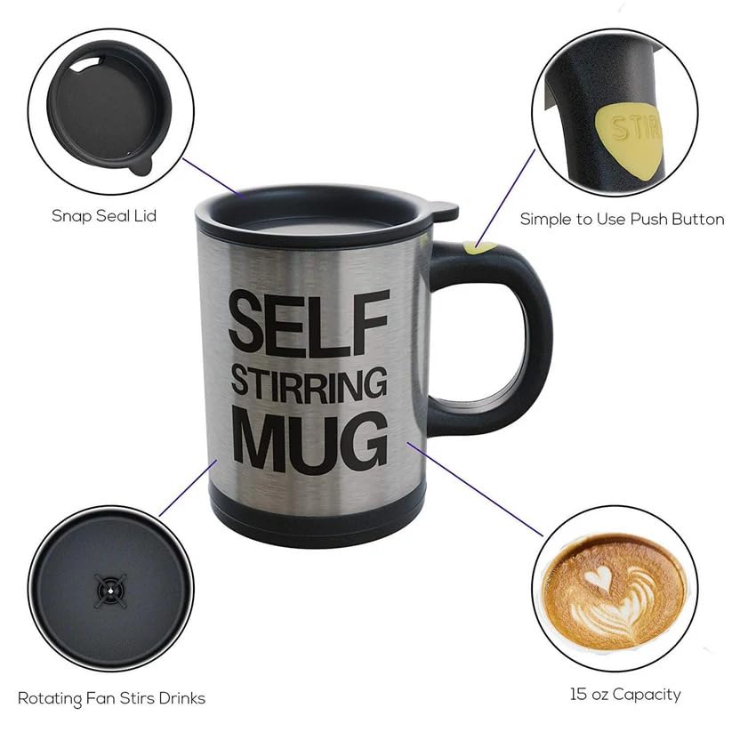 Self Stirring Coffee Mug Cup -Funny Electric Stainless Steel Automatic Self Mixing&Spinning Home Office Travel Mixer Cup Best Cute Christmas Birthday Gift Idea for Men Women Kids