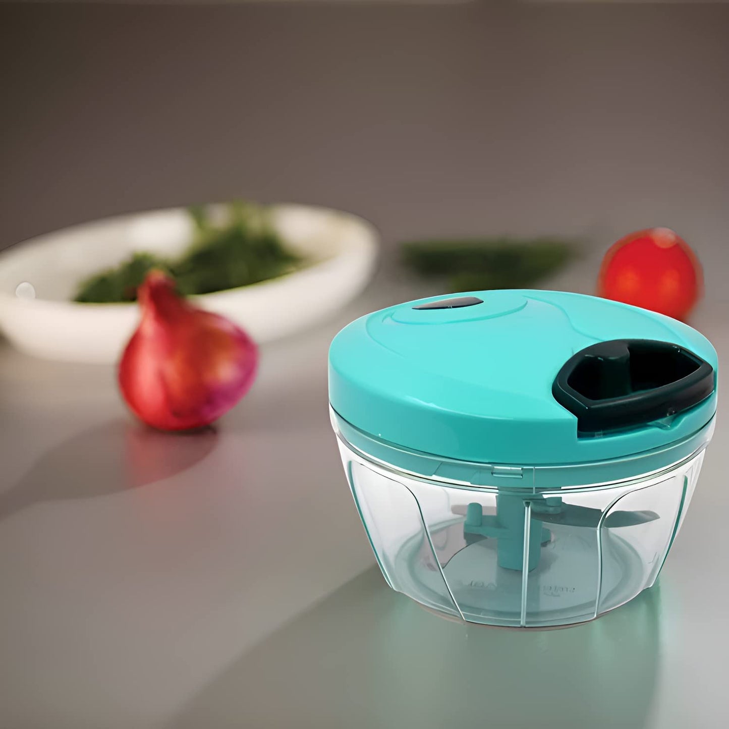 Easy-Pull Mini Chopper with Triple-Blade System 2 in 1 500ml for Efficient Chopping of Onions, Garlic, Vegetables & Fruits