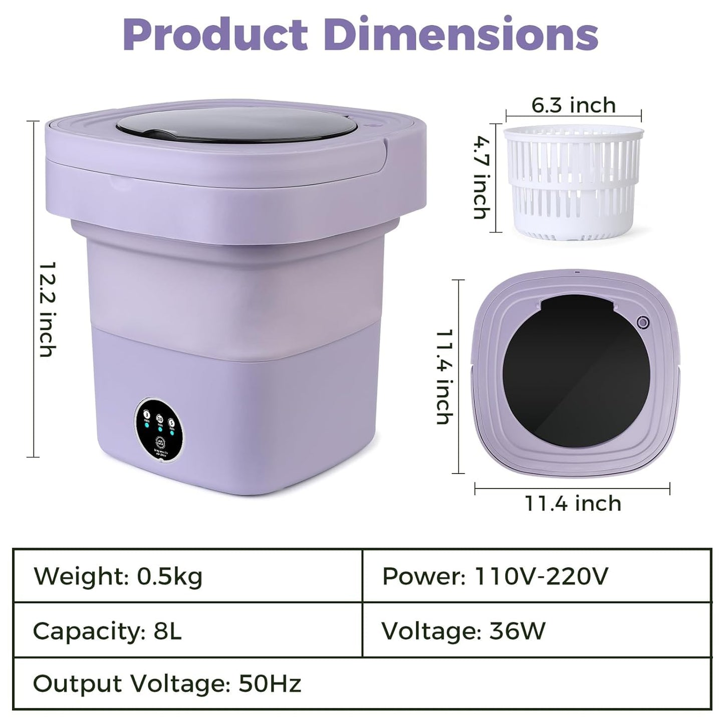 Mini Washing Machine Portable Foldable Automatic Washer for Baby Clothes, Underwear, Travel and Small Laundry Loads with Compact Lightweight Design (A2)