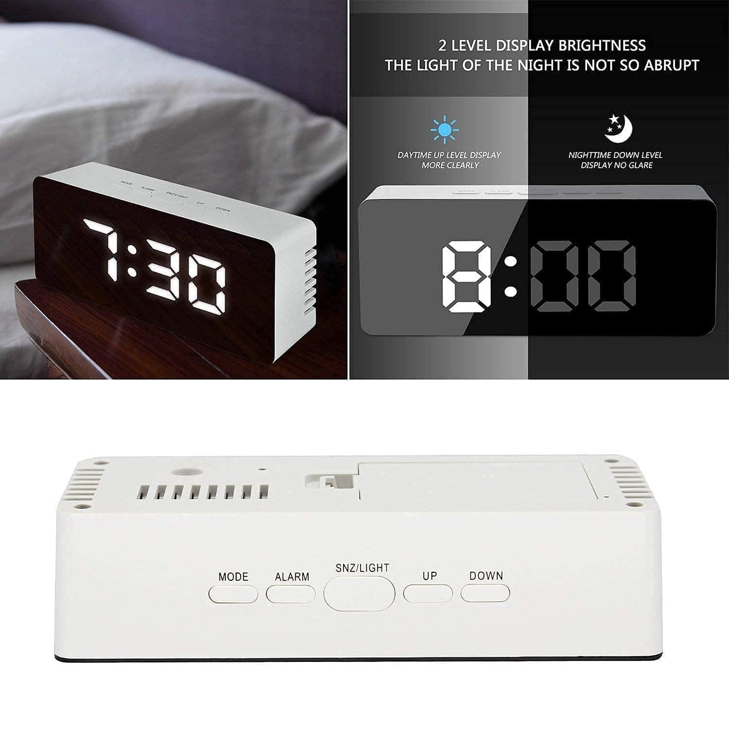 Digital LED Mirror Alarm Clock, Large Display Alarm Clock for Heavy Sleepers & Kids with Snooze, Time & Temperature Display, Battery & USB Powered for Bedroom, Office & Travel