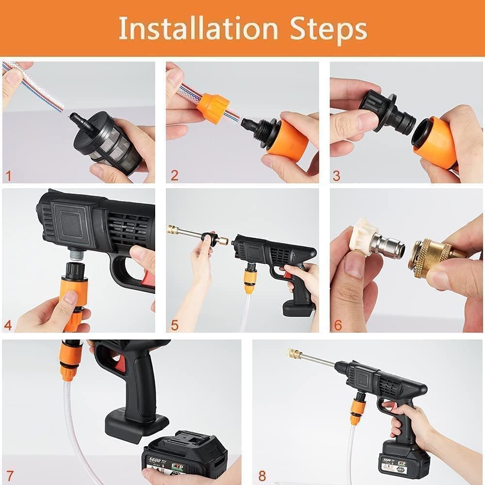 (Double Battery) Wireless High Pressure Car Washer & Car Cleaning 48V Rechargeable Electric Pressure Washer Gun Machine Tool for Top Flexible Pressure Washer Hose (Double Battery Gun)