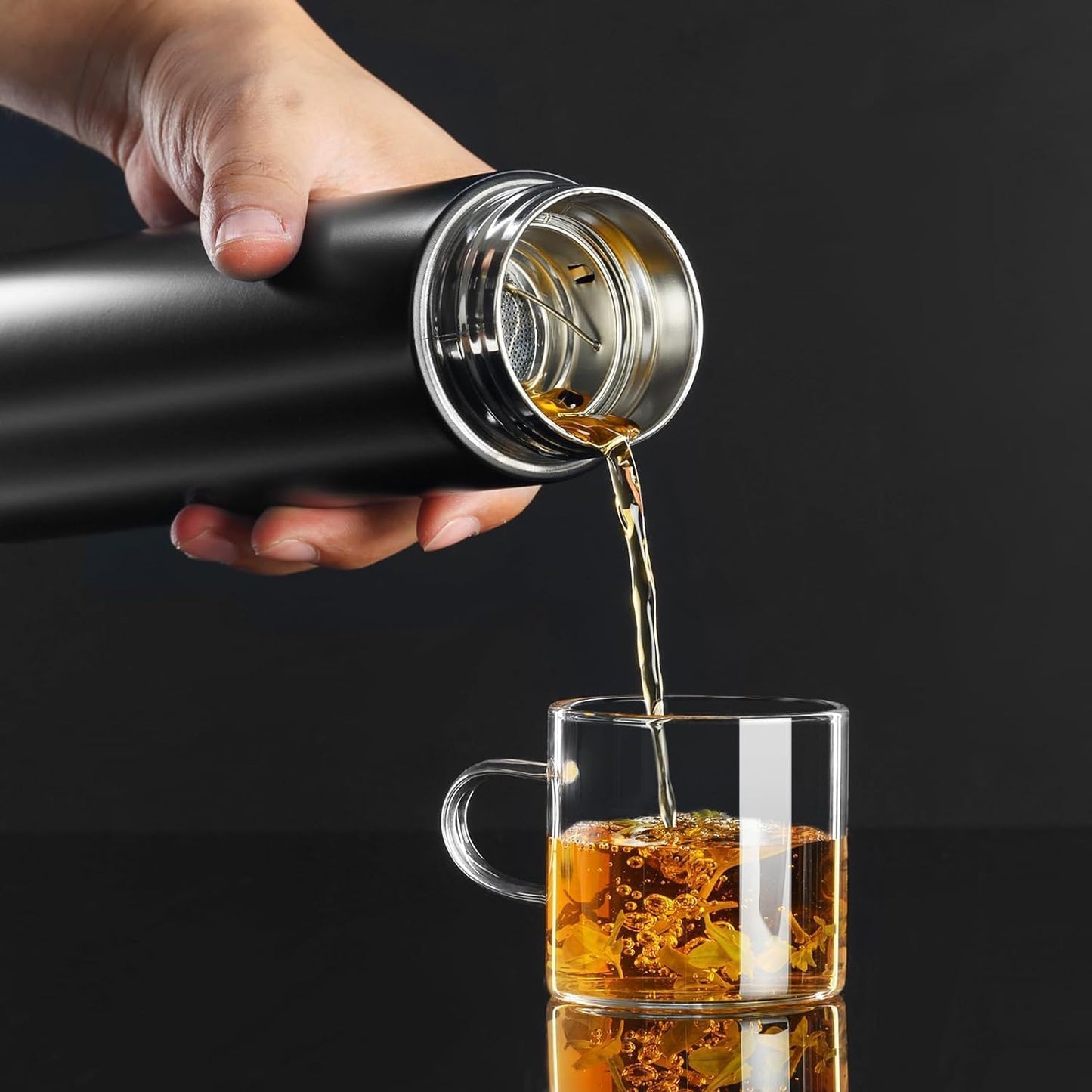 Smart Digital Water Bottle with LED Temperature Display, 23cm Height, Leak-Proof Cover, 304 Filter, Black