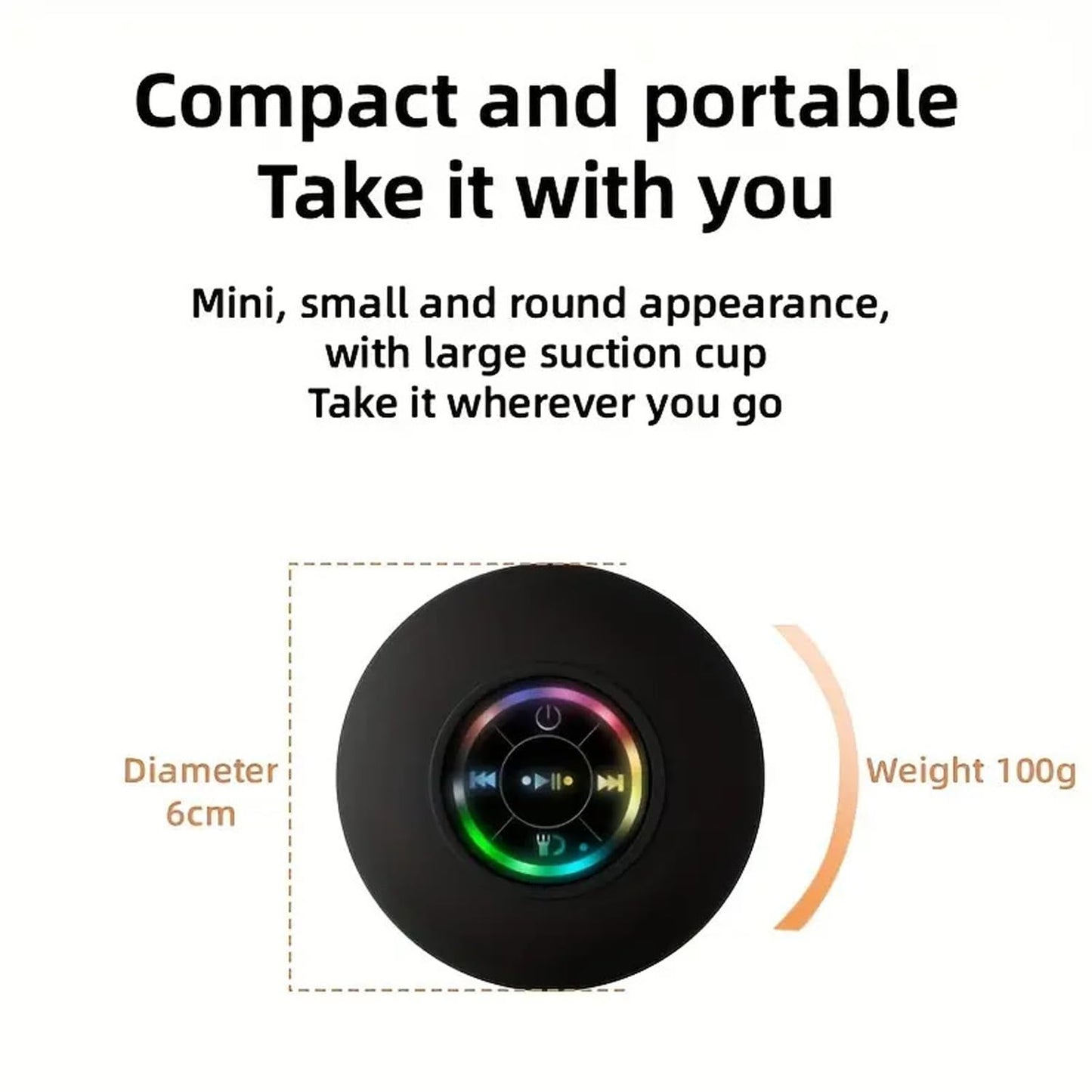 Bluetooth Shower Speaker, Portable Bluetooth Speaker 360 HD Surround Sound, Waterproof Wireless Speaker with Suction Cup, Colorful LED Lights, Built-in Mic, Shower Radio for Party, Travel, Beach