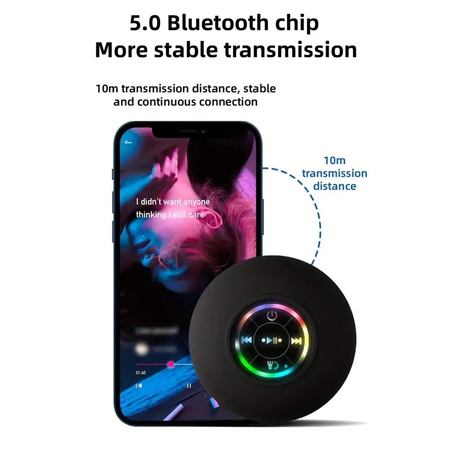 Bluetooth Shower Speaker, Portable Bluetooth Speaker 360 HD Surround Sound, Waterproof Wireless Speaker with Suction Cup, Colorful LED Lights, Built-in Mic, Shower Radio for Party, Travel, Beach