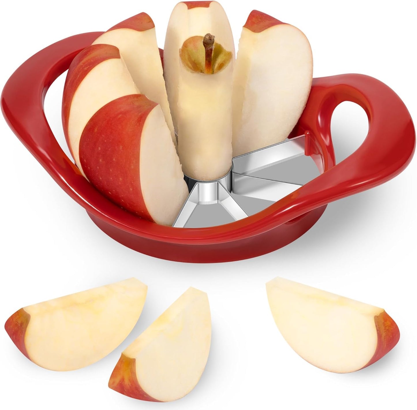 Apple Slicer Wedger Cutter Divider Corer Pitter, 8 Stainless Steel Blades, Non-Slip Handle, Kitchen Tool - Red