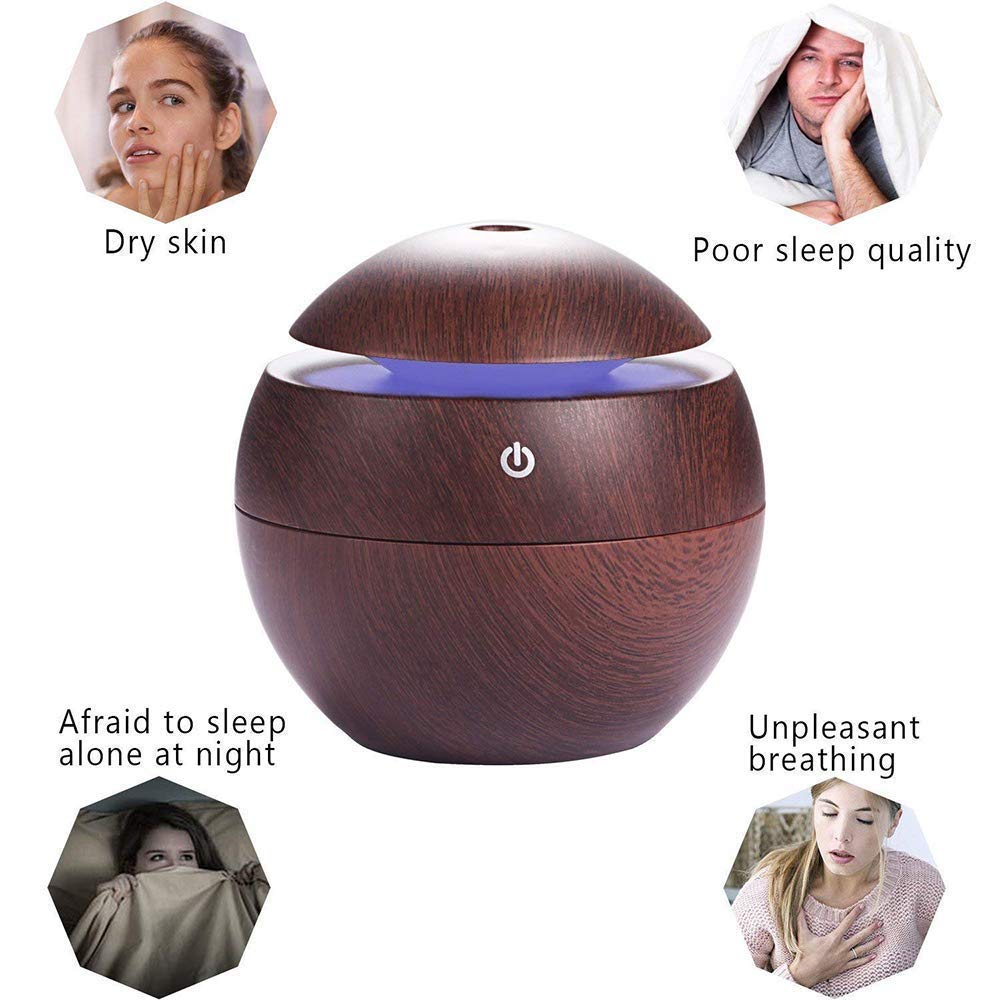 Wooden Cool Mist Humidifiers Essential Oil Diffuser Aroma Air Humidifier with Colorful Change for Car, Office, Babies, humidifiers for Home, air humidifier for Room (Wooden-aa1)
