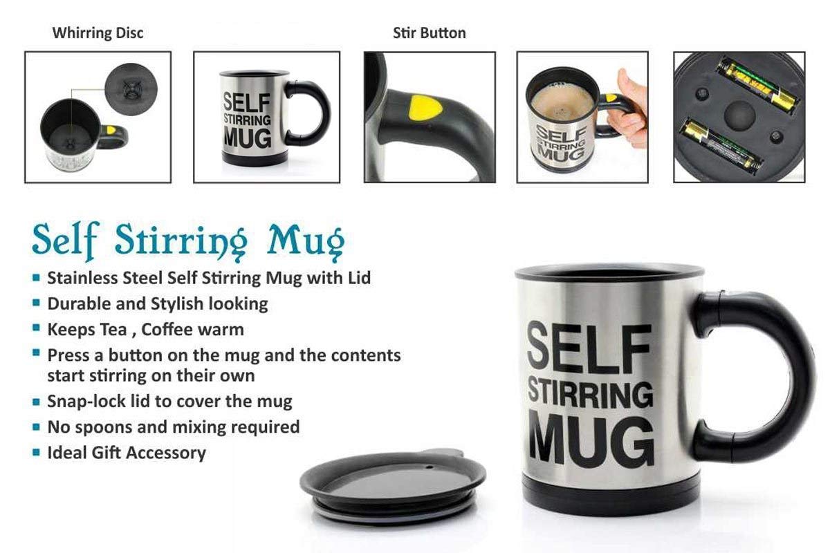 Self Stirring Coffee Mug Cup -Funny Electric Stainless Steel Automatic Self Mixing&Spinning Home Office Travel Mixer Cup Best Cute Christmas Birthday Gift Idea for Men Women Kids