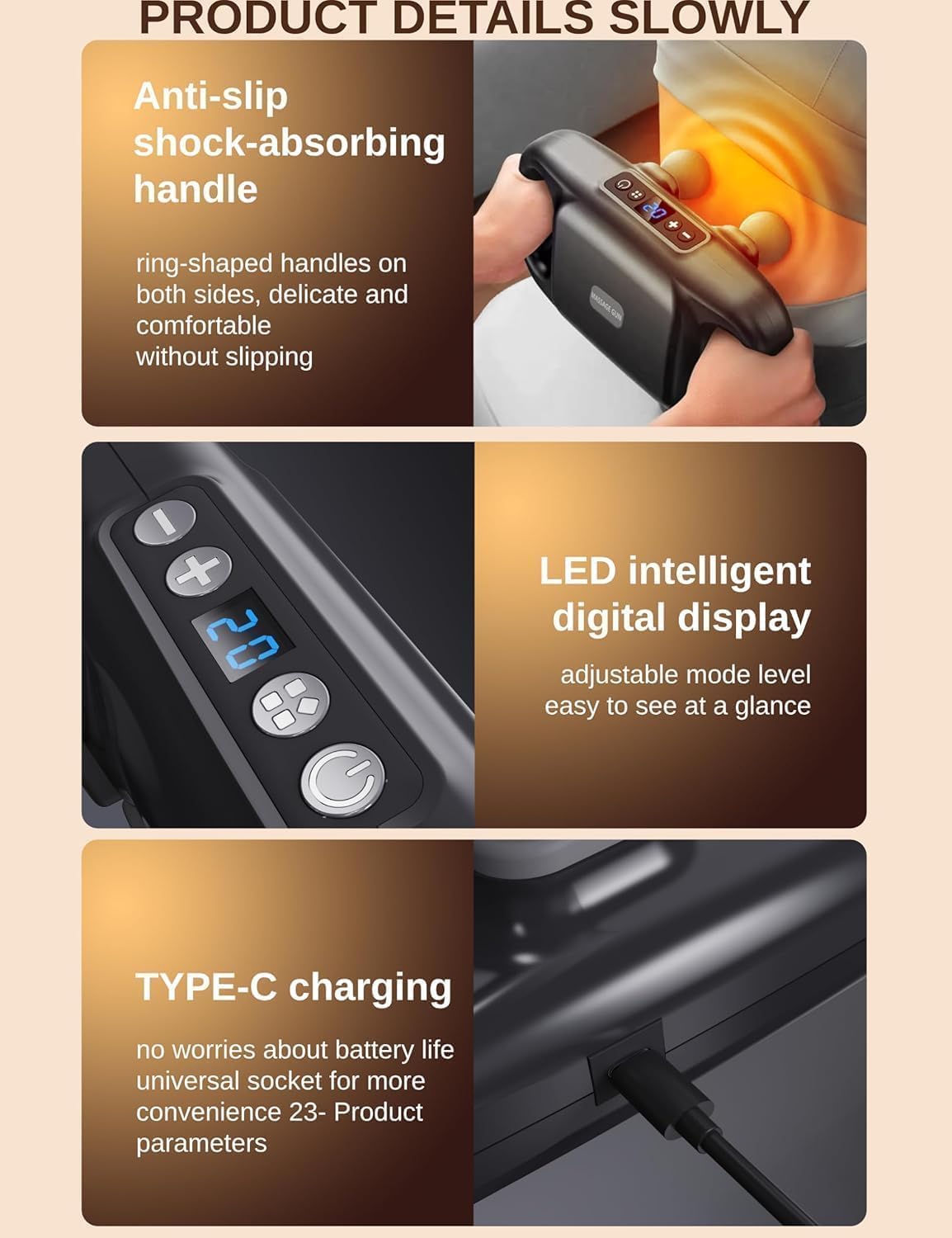 4-Head Massage Gun Deep Tissue, Muscle Massager 20 Intensities & 6 Massage Modes, 4-Head Back Massager for Pain Relief in Back, Leg, Neck, Shoulder and Body