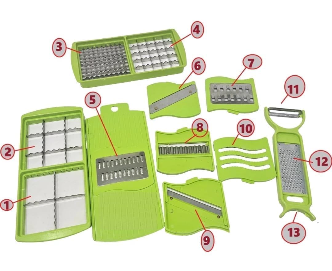DJ 13 in 1 Multipurpose Chopper, Fruits & Vegetable Cutters, Grater Peeler Chipser, Unbreakable Food Grade Body, Easy Push to Clean Button Slicer Dicer, Chopper for Kitchen