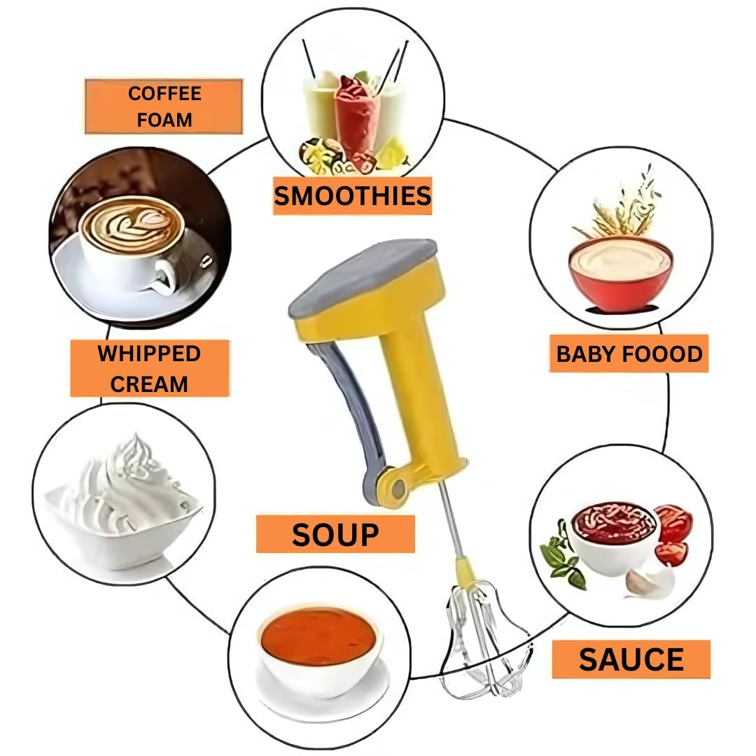 Manual Hand Blender  Heavy-Duty Stainless Steel Beater for Lassi, Buttermilk, Cream, Eggs & Batter Mixing  Easy Grip Handle & Smooth Rotation
