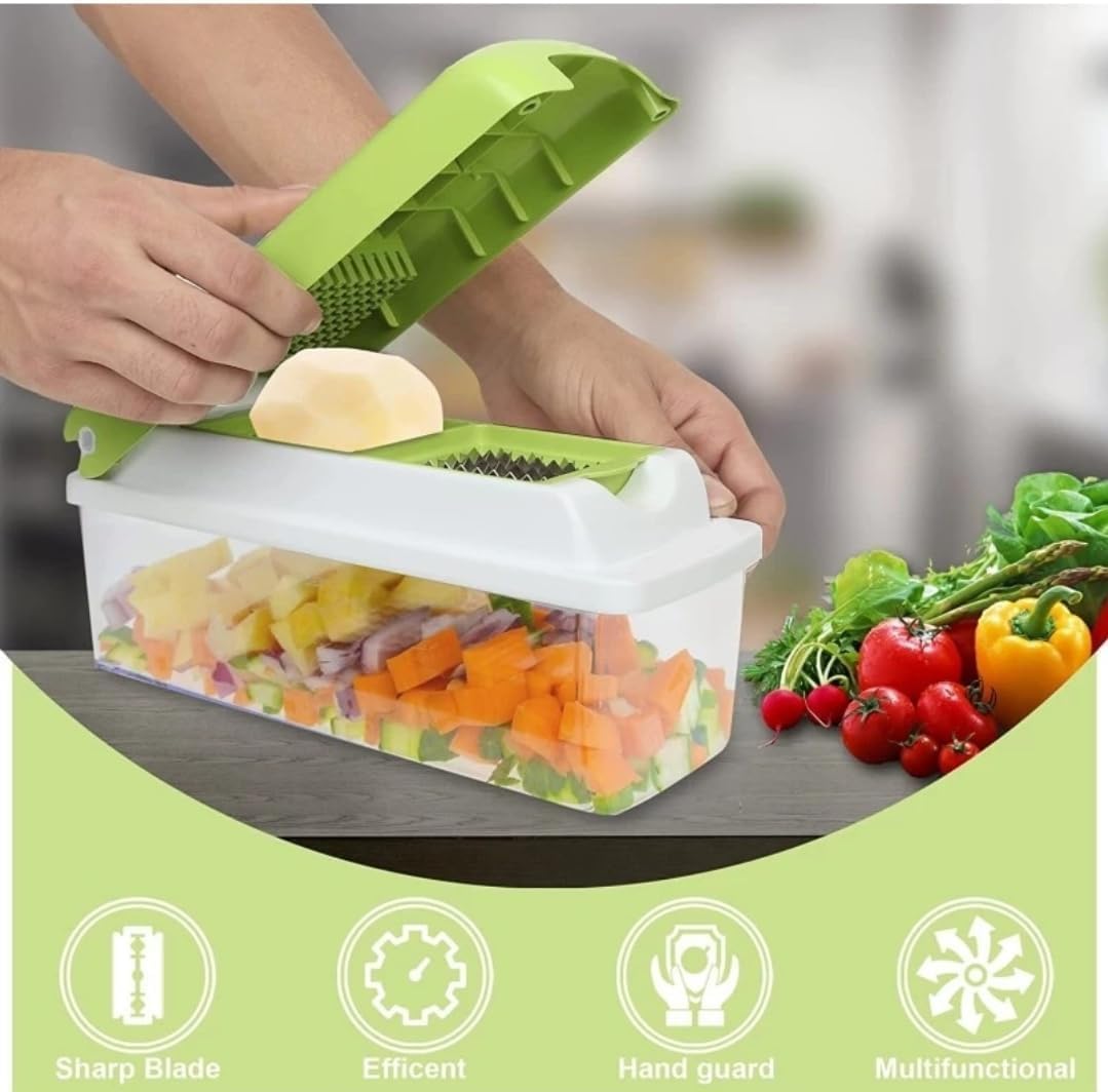 DJ 13 in 1 Multipurpose Chopper, Fruits & Vegetable Cutters, Grater Peeler Chipser, Unbreakable Food Grade Body, Easy Push to Clean Button Slicer Dicer, Chopper for Kitchen