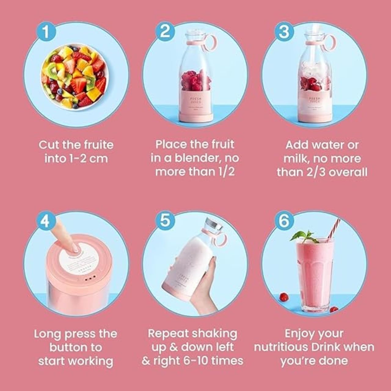 420ml Portable Juice Blender ? USB Rechargeable Personal Juicer Bottle Mixer for Shakes, Smoothies, and Fruit Juices, Mini Electric Blender with Grinder Function