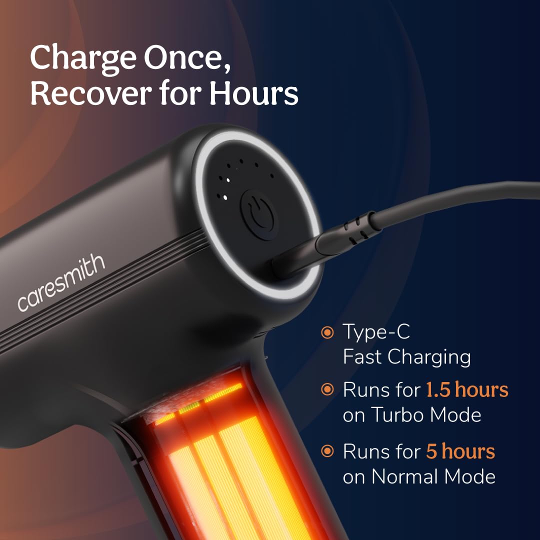 Charge Go Massage Gun | Body Massager for Pain Relief | Massage Gun for Back Leg & Full Body | 4 Specialized Heads For Full Body Pain Relief