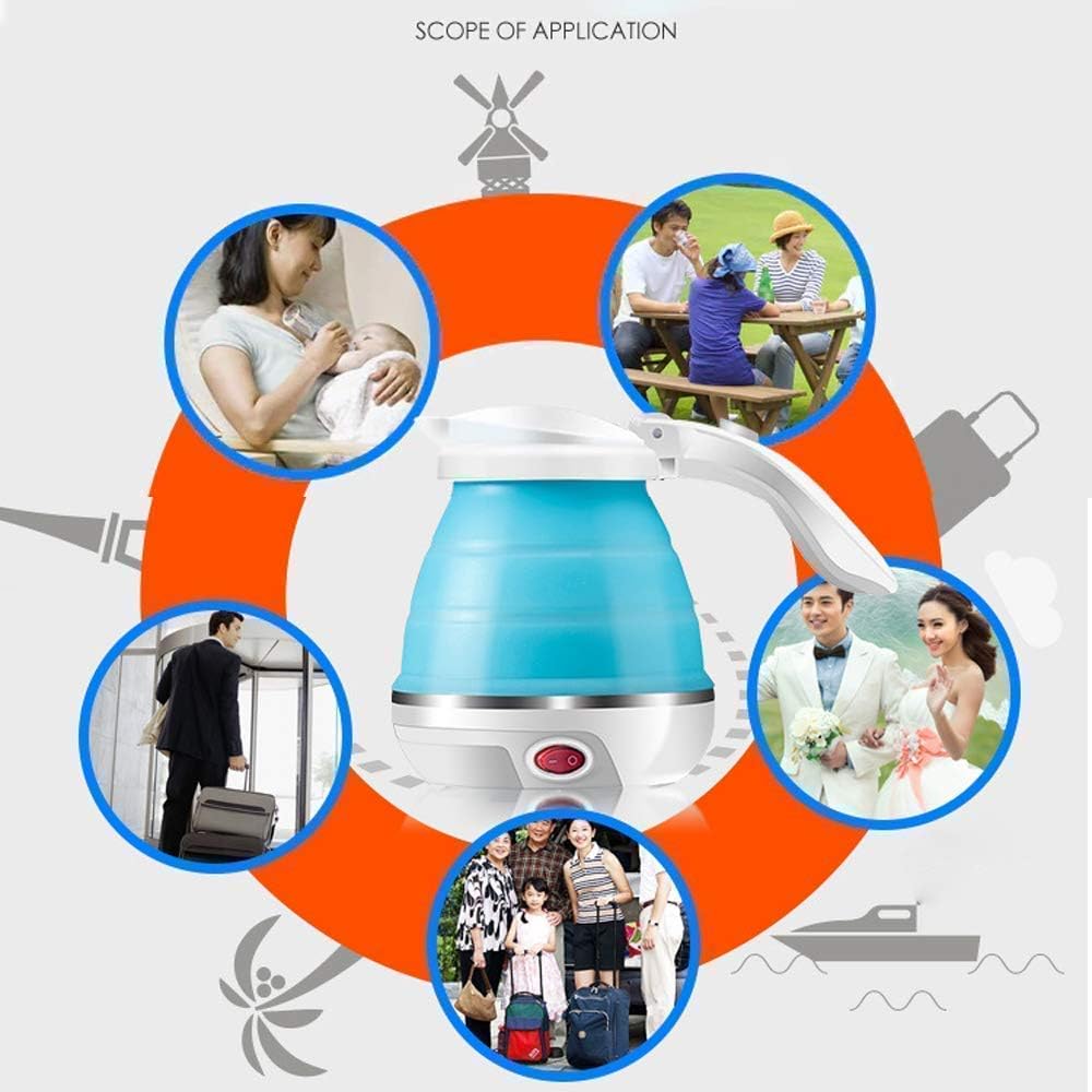 Travel Folding Electric Kettle, Fast Boiling, Portable Electric Kettle, 600ml Boil Dry Protection, 100-240V Food Grade Silicone Foldable Kettle (Multicolor), 600 watts