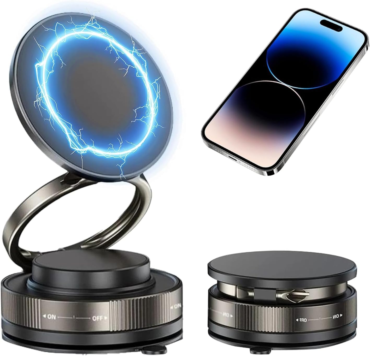 GadgetBite Magnetic Car Mobile Holder for Dashboard Vacuum Suction Phone Holder Mount Hand Free Magnetic Cell Phone Stand with Strong Grip Suction Cup Mount for Car Gym Office Table - Black