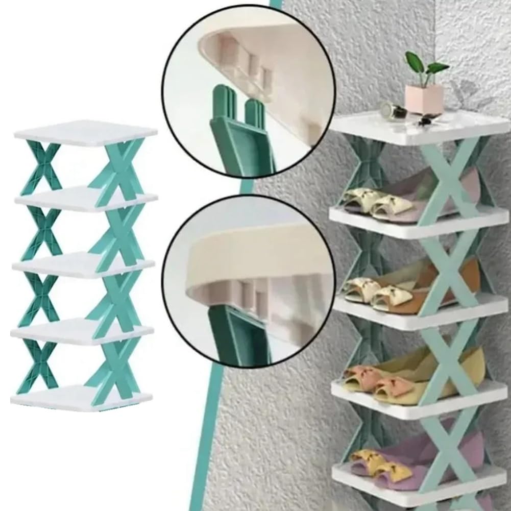 6 Layer Plastic Shoe Rack for Home Stackable & Adjustable Shoe Organizer Shelf for Entryway, Bedroom & Corner Use Space-Saving Foldable Stand with Book & Shoe Storage Slots (6 Layer)
