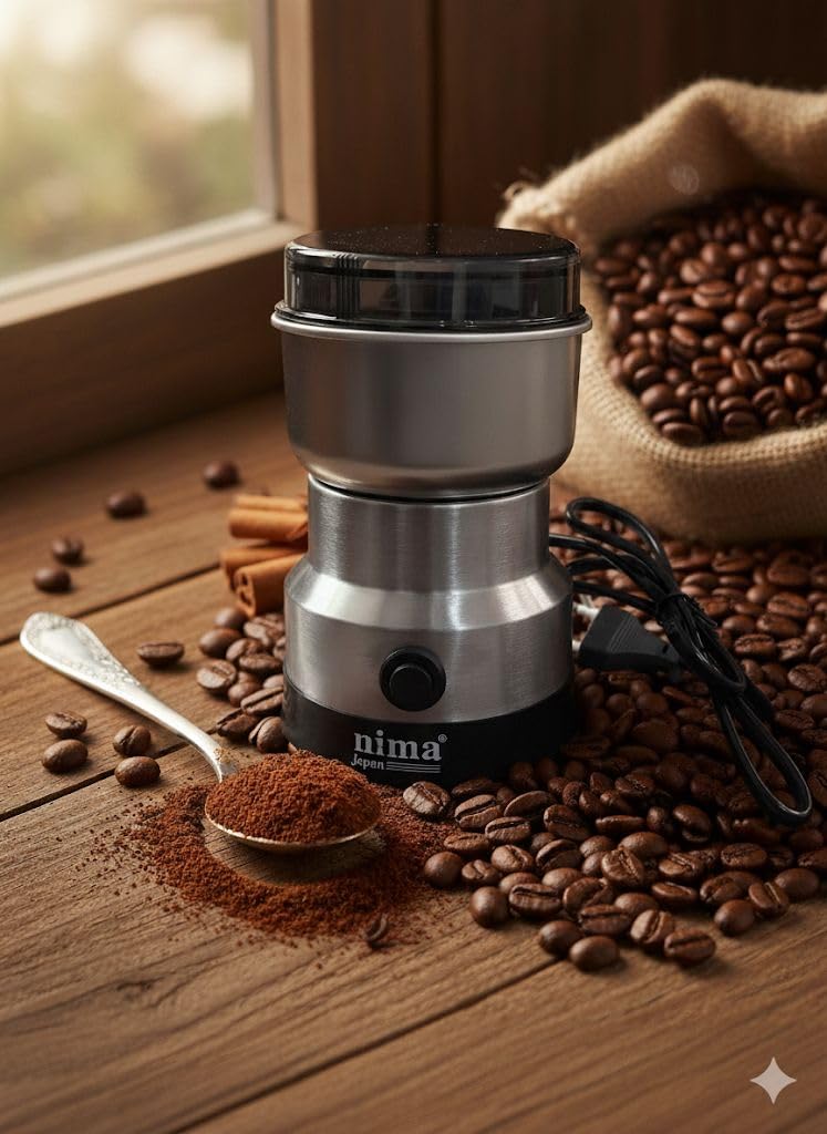 Stainless Steel Mini Electric Grinder and Coffee Maker, Multifunctional Household Grinder for Spices, Coffee Beans, Nuts and Grains, Compact Mixer Grinder with Silver Finish