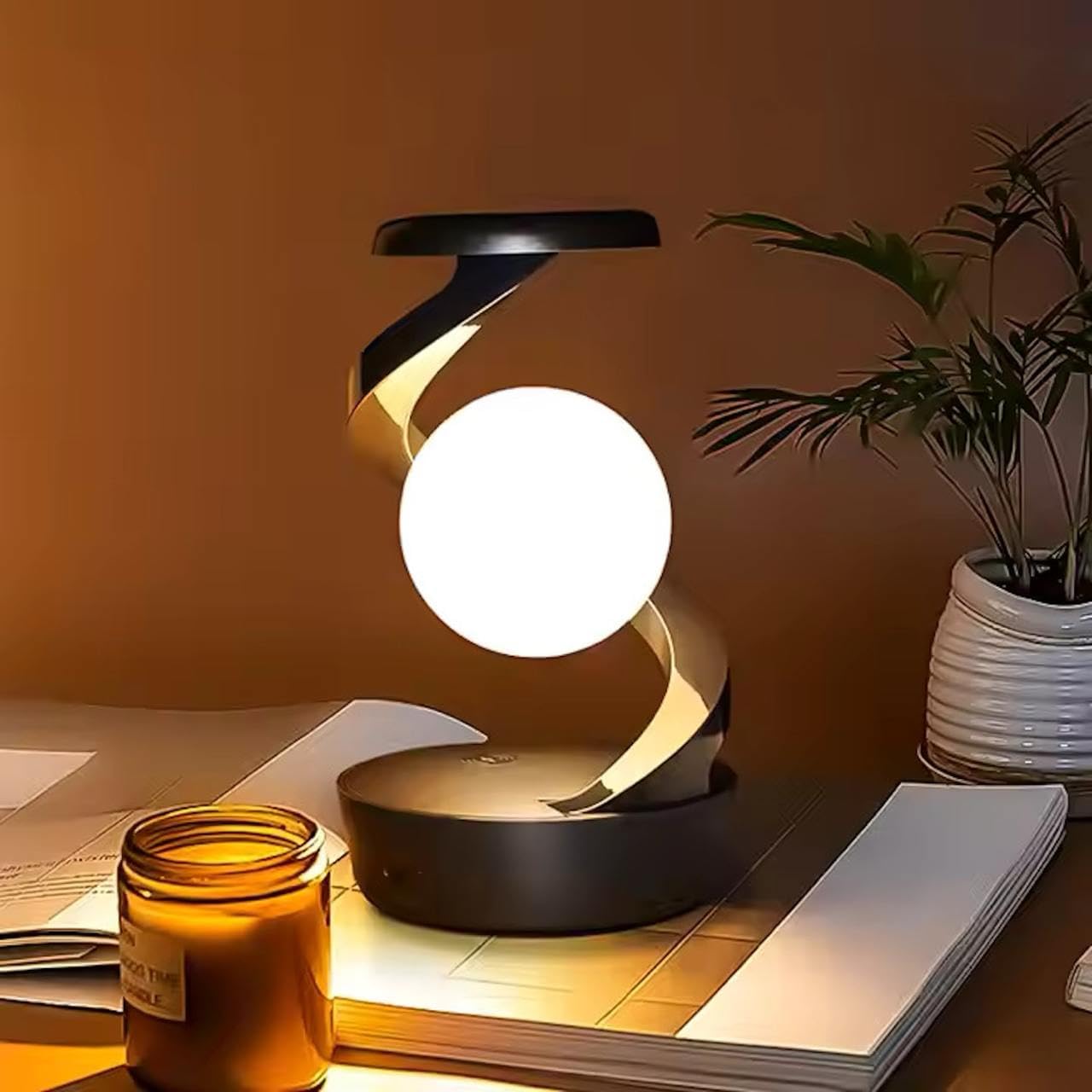 Spiral Rotating Desk Lamp | RGB Spiral Rotating Moon Lamp | Rechargeable Table Lamp | Multicolor LED Levitating Night Light | 3D Visual Levitation Ball 360° Spiral Rotating Desk Lamp
