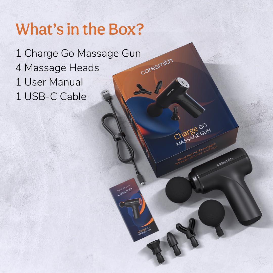 Charge Go Massage Gun | Body Massager for Pain Relief | Massage Gun for Back Leg & Full Body | 4 Specialized Heads For Full Body Pain Relief
