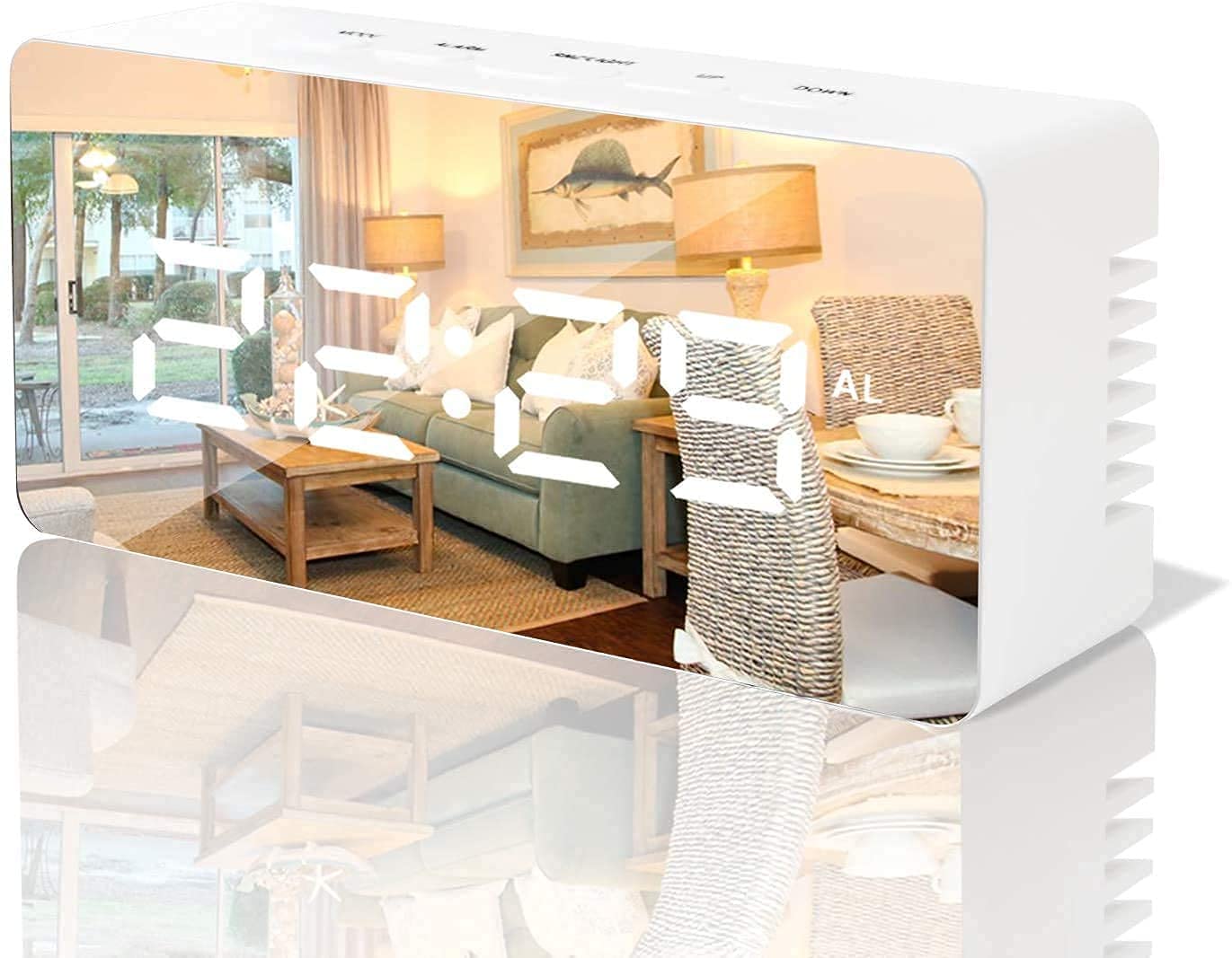 Digital LED Mirror Alarm Clock, Large Display Alarm Clock for Heavy Sleepers & Kids with Snooze, Time & Temperature Display, Battery & USB Powered for Bedroom, Office & Travel