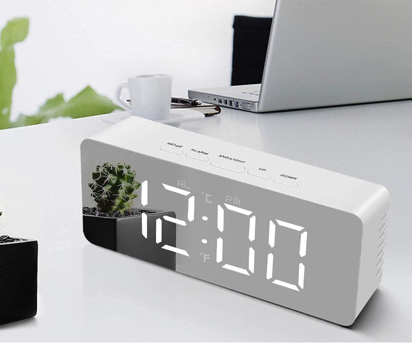 Digital LED Mirror Alarm Clock, Large Display Alarm Clock for Heavy Sleepers & Kids with Snooze, Time & Temperature Display, Battery & USB Powered for Bedroom, Office & Travel