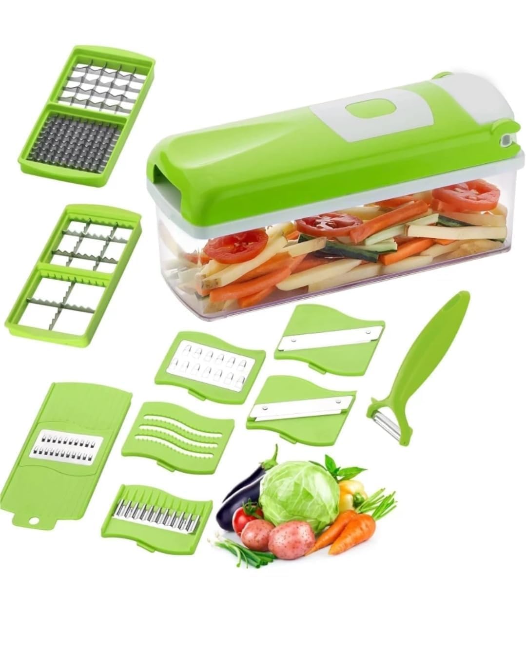 DJ 13 in 1 Multipurpose Chopper, Fruits & Vegetable Cutters, Grater Peeler Chipser, Unbreakable Food Grade Body, Easy Push to Clean Button Slicer Dicer, Chopper for Kitchen