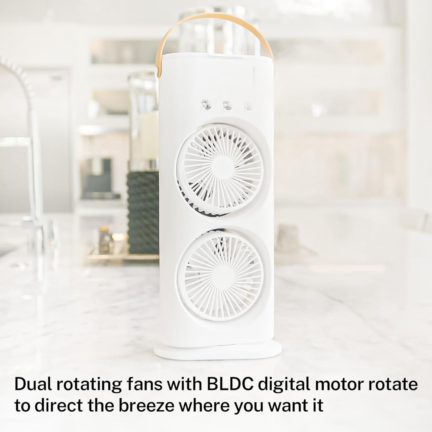 4000mAh Double Ended Spray Fan, Cold Air, 2025 New 3 Gears USB Rechargeable Oscillating one with LED Light Cooler, Tower Air Coolers & Remote Control, 280ml Water Tank, Ice Filling
