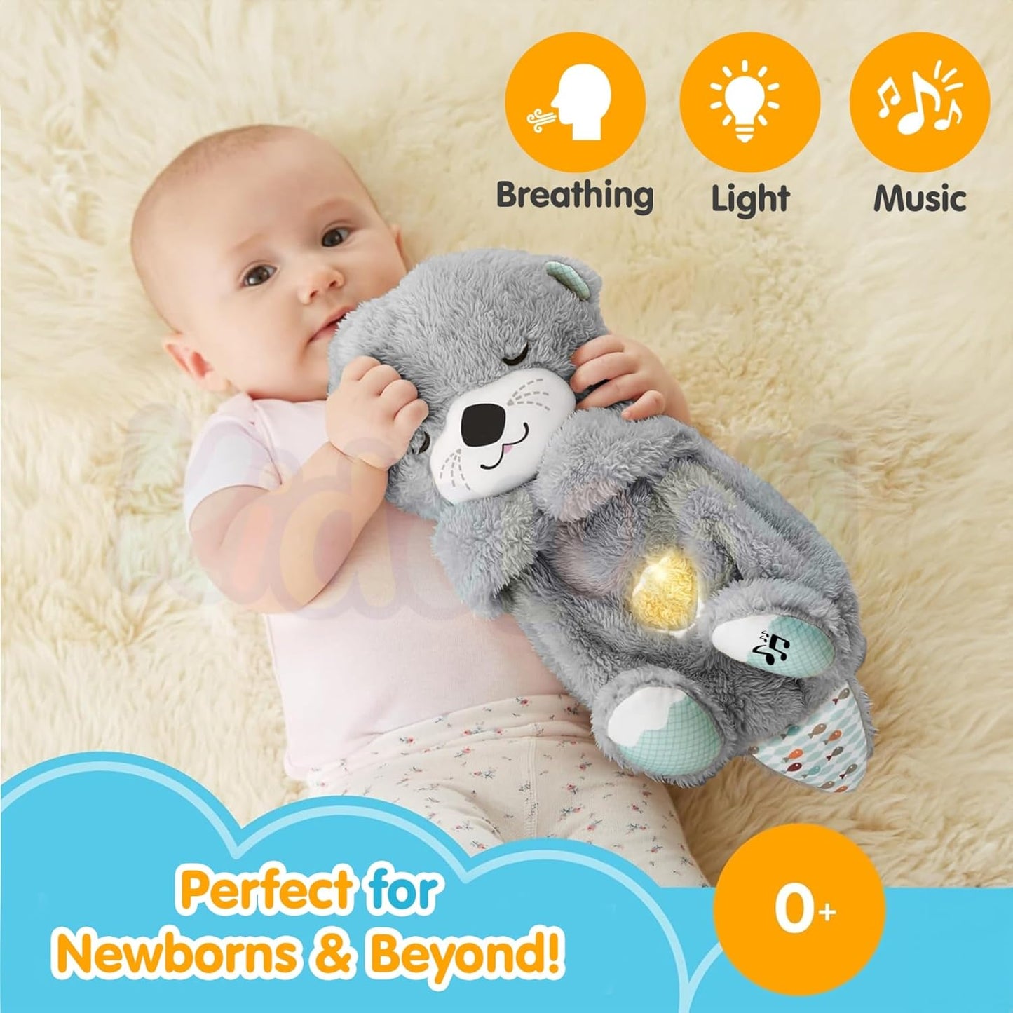 Baby Plush Toy with Music, Lights & Breathing Motion, Interactive Teddy Bear for Sensory Learning, Soft Stuffed Animal Newborn Babies, Musical Toy Kids Valentine (Grey) – 30cm