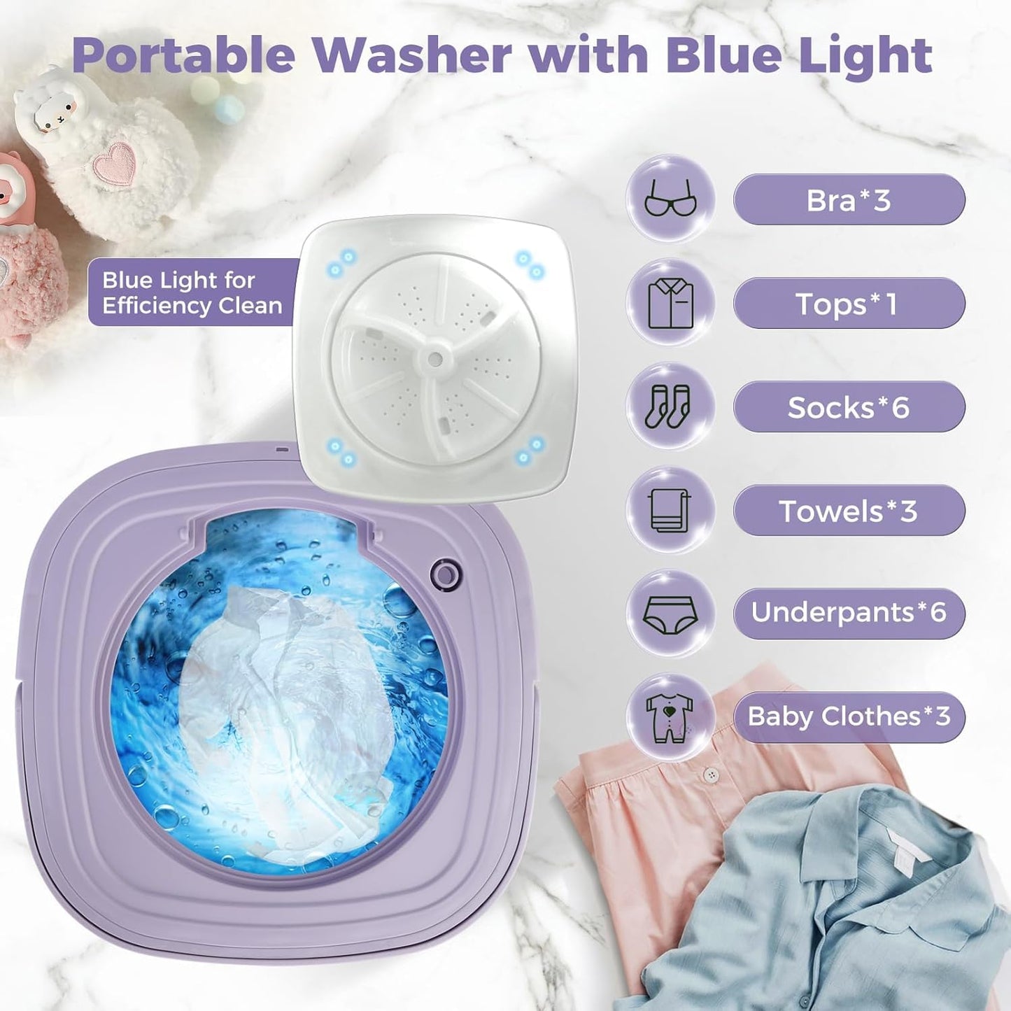 Mini Washing Machine Portable Foldable Automatic Washer for Baby Clothes, Underwear, Travel and Small Laundry Loads with Compact Lightweight Design (A2)