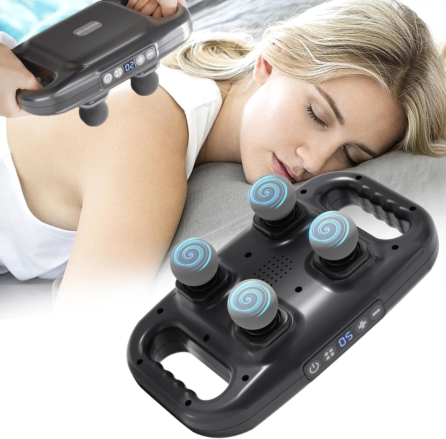 4-Head Massage Gun Deep Tissue, Muscle Massager 20 Intensities & 6 Massage Modes, 4-Head Back Massager for Pain Relief in Back, Leg, Neck, Shoulder and Body