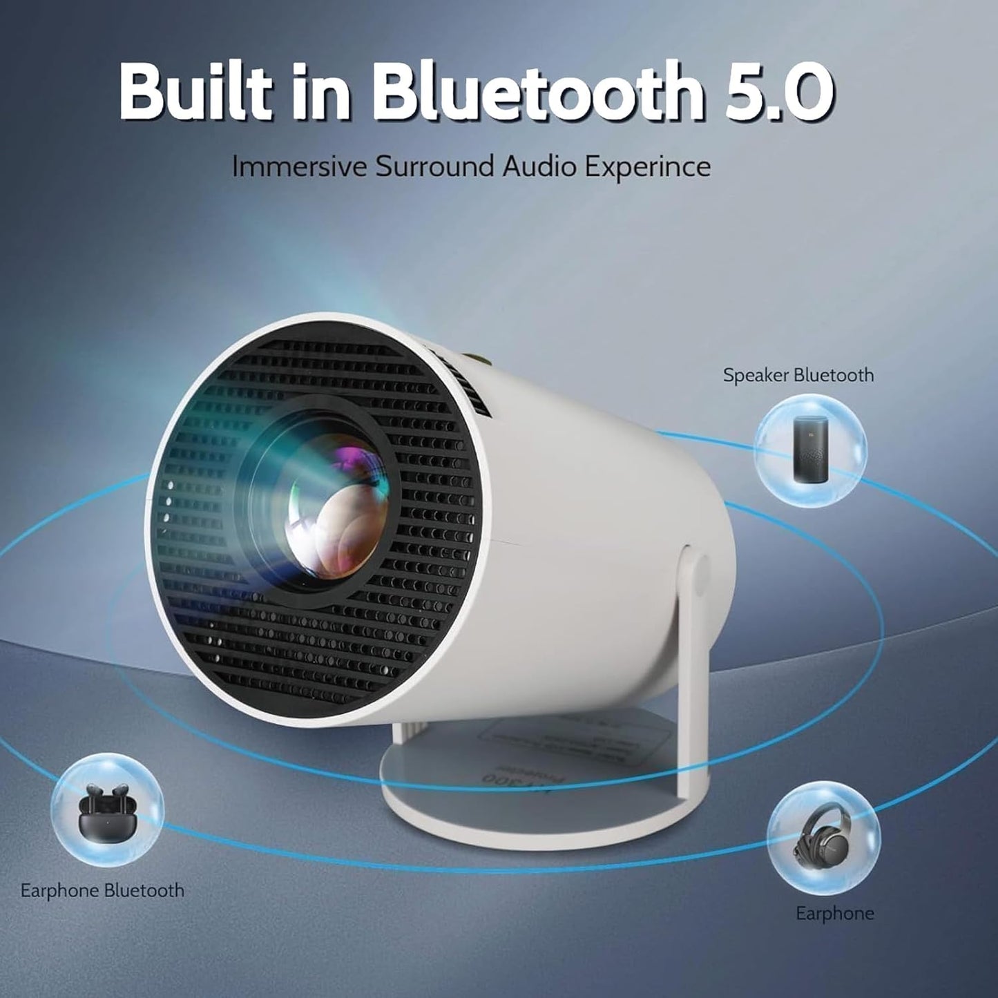 Portable Smart Mini Projector, 4K 1080P Full HD Projector Supports Netflix, Prime and YouTube Etc. WiFi 5G, BT-5.0, Cinema Projector 180° Android 11, Compatible with TV Stick/Windows/iOS/Android