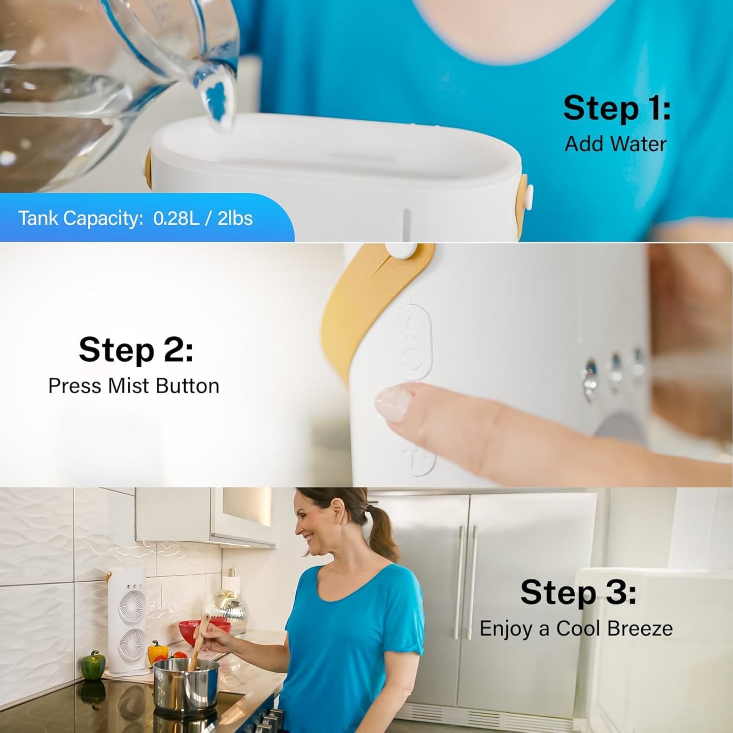 4000mAh Double Ended Spray Fan, Cold Air, 2025 New 3 Gears USB Rechargeable Oscillating one with LED Light Cooler, Tower Air Coolers & Remote Control, 280ml Water Tank, Ice Filling