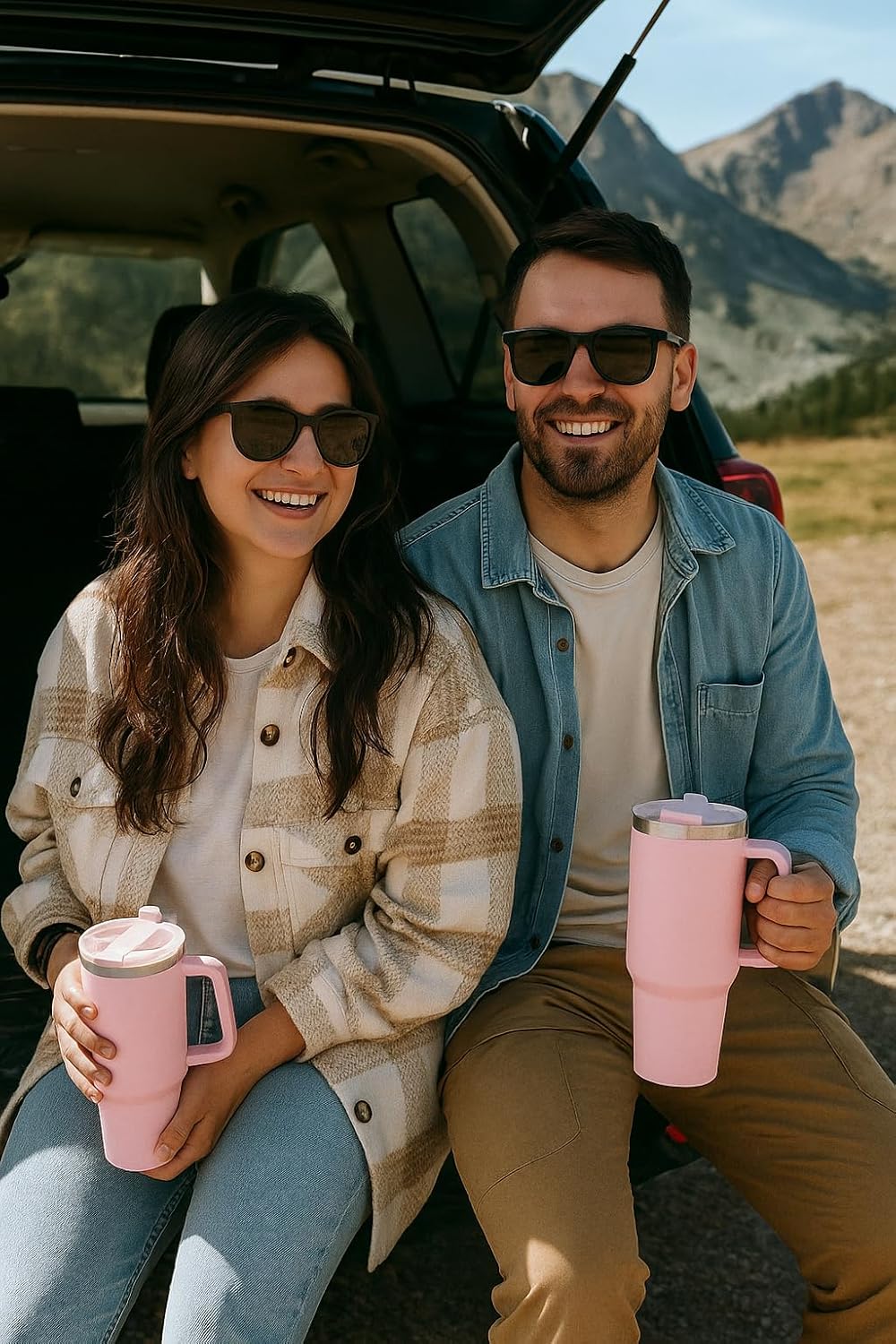 1200ml Stainless Steel Tumbler with Handle & Steel Straw | Double Wall Vacuum Insulated Mug | Spill Proof Lid | Beer & Cold Drink Travel Cup (Multicolor) (Black)