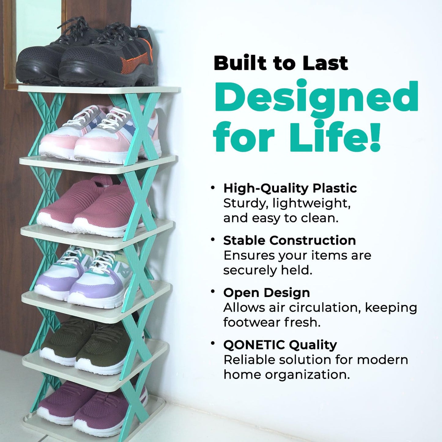 6 Layer Plastic Shoe Rack for Home Stackable & Adjustable Shoe Organizer Shelf for Entryway, Bedroom & Corner Use Space-Saving Foldable Stand with Book & Shoe Storage Slots (6 Layer)
