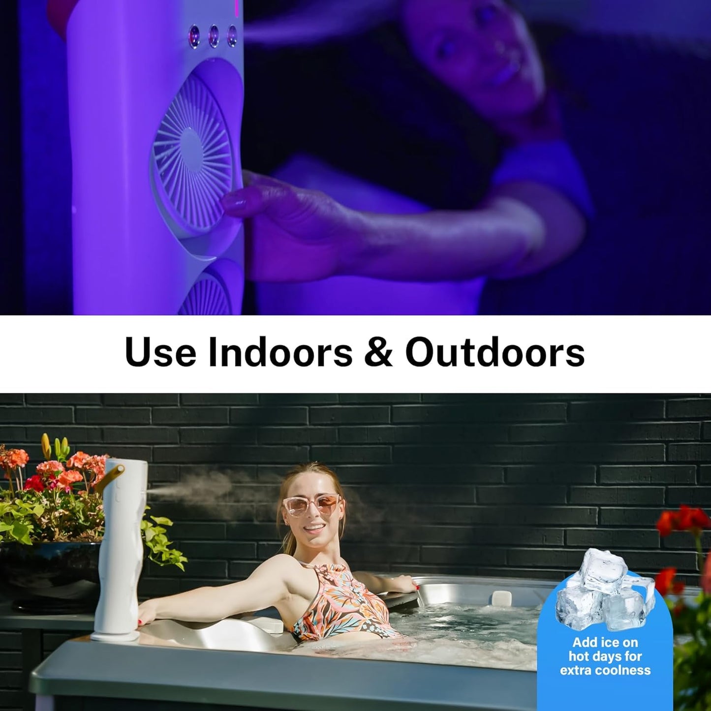 4000mAh Double Ended Spray Fan, Cold Air, 2025 New 3 Gears USB Rechargeable Oscillating one with LED Light Cooler, Tower Air Coolers & Remote Control, 280ml Water Tank, Ice Filling